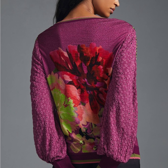 NWT Bl-Nk for Anthropologie | Contrast Eyelet Violet Pink Pullover | XL - Picture 9 of 9
